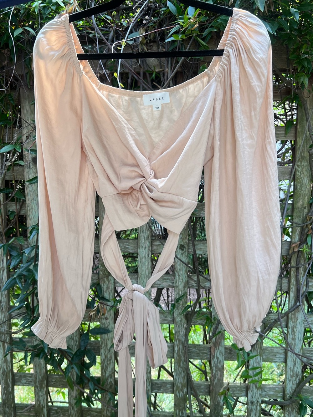 MABLE Blush Wrap-Tie Puff Sleeve Top